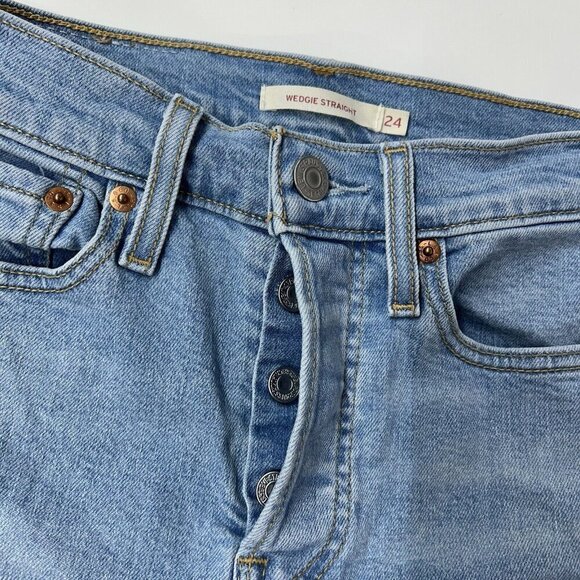 Levis Wedgie Straight Jeans Womens Size 24 Ankle Baggy Distressed - Picture 10 of 12